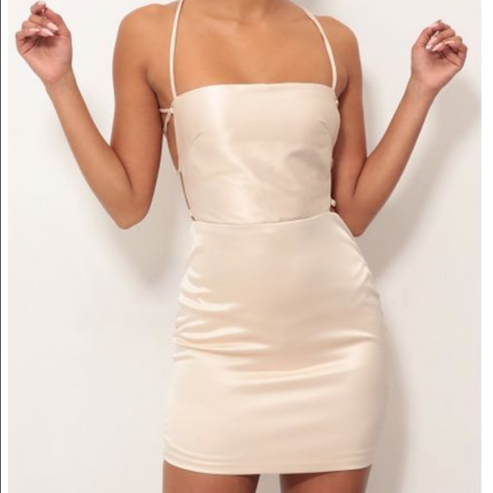 Satin Lace-up Dress in Champagne